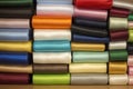 Many new color shiny arranged fabric ribbons close Royalty Free Stock Photo