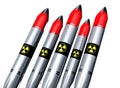 Many nuclear rockets isolated on white background, ready for firing. 3D illustration