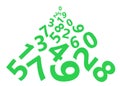 Many numbers numerical values in green of different sizes falling cascading down white backdrop Royalty Free Stock Photo