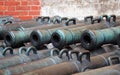 Many old cannon barrels in Moscow Kremlin. UNESCO Heritage Site. Royalty Free Stock Photo