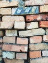 Many old colored bricks, closeup. Royalty Free Stock Photo