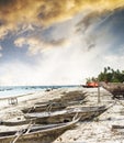 Many old fishing boats on african seashore Royalty Free Stock Photo