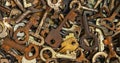 Many old keys, metal background Royalty Free Stock Photo