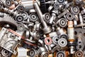 Many old metalic bearings on background form. Royalty Free Stock Photo