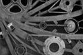 Many old rusty metal gears or machine parts Royalty Free Stock Photo