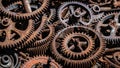 many old rusty metal gears or machine parts Royalty Free Stock Photo