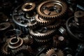 many old rusty metal gears or machine parts.repair concept Royalty Free Stock Photo