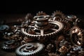 many old rusty metal gears or machine parts.repair concept Royalty Free Stock Photo