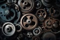 many old rusty metal gears or machine parts.repair concept Royalty Free Stock Photo