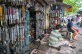 Many old shock absorbers hanging at a repair shop on Hanoi street, Vietnam