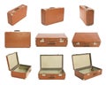 Many Old Suitcases on white Royalty Free Stock Photo