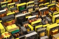 Many old used electrical ferrite power transformers Royalty Free Stock Photo