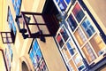 Many old windows on a wall with reflection Royalty Free Stock Photo