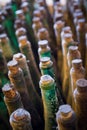 Many old wine bottles top view, vertical composition Royalty Free Stock Photo