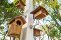 Many old wooden bird houses in the garden Royalty Free Stock Photo