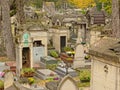 MAny old grave monuments in in Mont martre cemetery, Paris, France, Royalty Free Stock Photo