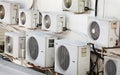 Many older air conditioners on the wall Royalty Free Stock Photo