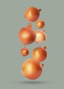 Many onion bulbs falling on light grey background