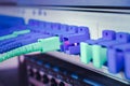 Many optical cables are connected to one patch panel Royalty Free Stock Photo