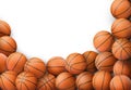 Many orange basketball balls on white background