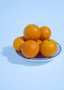 Ceramic dish with lots of oranges. Royalty Free Stock Photo