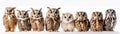Many Owls Sitting A Whitte Banner Background. Generative AI Royalty Free Stock Photo