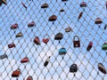 0723 Many padlocks of lovers hanging on bridge railings