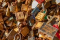 Many padlocks together on the street in a hungarian city, Pecs. 27. 08. 2018 Hungary