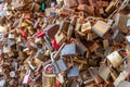 Many padlocks together on the street in a hungarian city, Pecs. 27. 08. 2018 Hungary