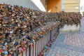 Many padlocks together on the street in a hungarian city, Pecs. 27. 08. 2018 Hungary