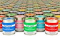 Many Paint Cans closeup. 3D rendering