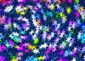 Many painted multicolored stars background with neon shining Royalty Free Stock Photo