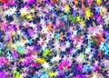 Many painted multicolored stars background with neon shining Royalty Free Stock Photo