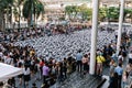 Many panda sculptures place on the floor is an art exhibition with audiences and visitors take photos in Bangkok, Thailand