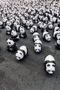 Many panda sculptures view from above that place on the floor is an art exhibition in Bangkok, Thailand