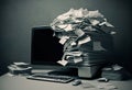 Many papers being sucked into computer Documentation illustration. Ai generative