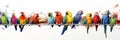 Many Parrots Sitting A Whitte Banner Background