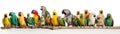 Many Parrots Sitting A Whitte Banner Background. Generative AI Royalty Free Stock Photo