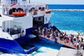 Many Passengers Embarking on Greek Island Ferry, Greece Royalty Free Stock Photo