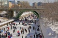 Many peeple ice skating on rideau canal skateway during the winterlude festival in Ottawa