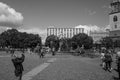 Many people cavort at the famous Neptun fountain in Berlin