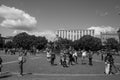 Many people cavort at the famous Neptun fountain in Berlin