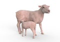Sheep with suckling lamb. 3D Illlustration