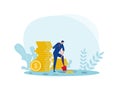 Many people did the earth in search of hidden bag money. Vector illustration