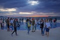 Many people on famous solar panel Greeting to the Sun in Zadar