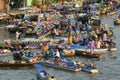 Many people at the floating market in Mekong Delta, southern Vietnam Royalty Free Stock Photo