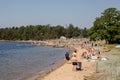 Kristiansand, Norway - June 3, 2018: Many people at the Hamresanden beach, on a very hot sunday in the summer.