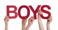 Many People Hands Holding Red Straight Word Boys Royalty Free Stock Photo