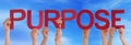 Many People Hands Holding Red Straight Word Purpose Blue Sky Royalty Free Stock Photo