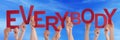 Many People Hands Holding Red Word Everybody Blue Sky Royalty Free Stock Photo